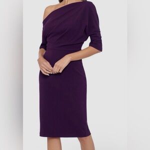 Betsy & Adam Plum Purple Draped Shoulder Formal Party Dress off the shoulder